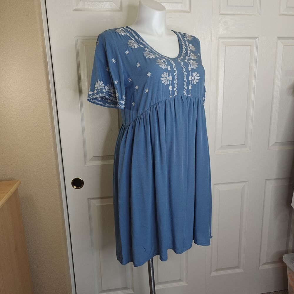 Polagram embroidered floral boho short sleeve dress sz L - Picture 5 of 10